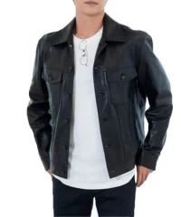 hanklin-black-leather-trucker-jacket