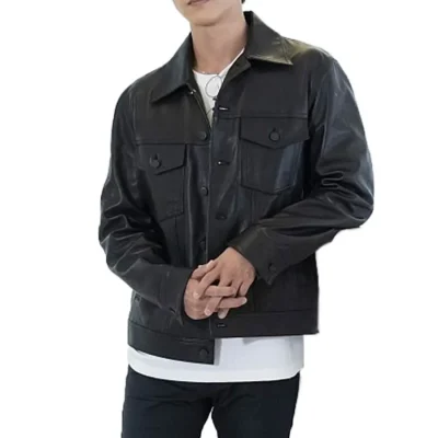 hanklin-black-leather-trucker-jacket