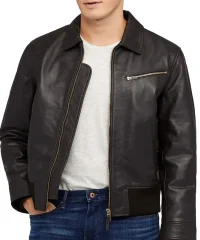 shirt-style-rib-knitted-leather-jacket