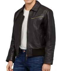 shirt-style-rib-knitted-leather-jacket
