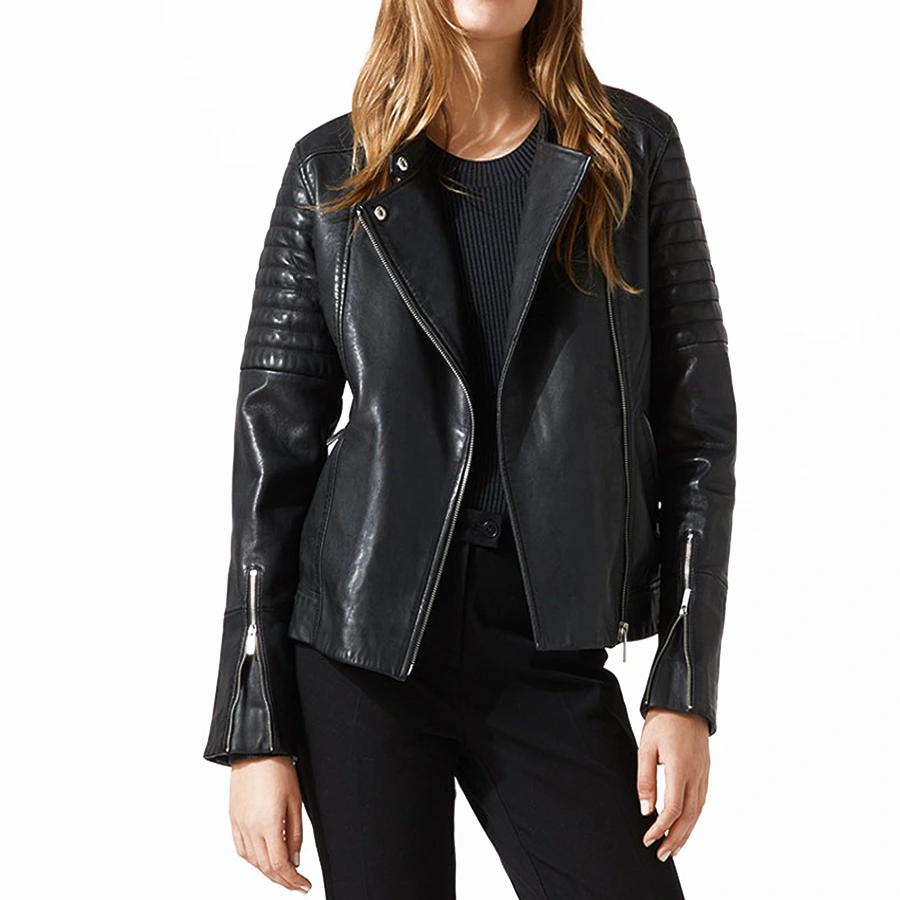 Quilted shoulder leather jacket store