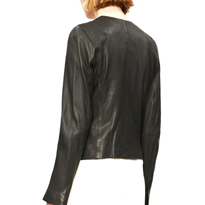 women-collarless-faux-leather-jacket