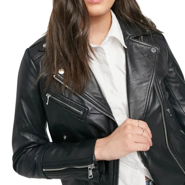 Women Black Biker Leather Jacket
