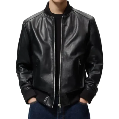 men-rib-collar-bomber-leather-jacket