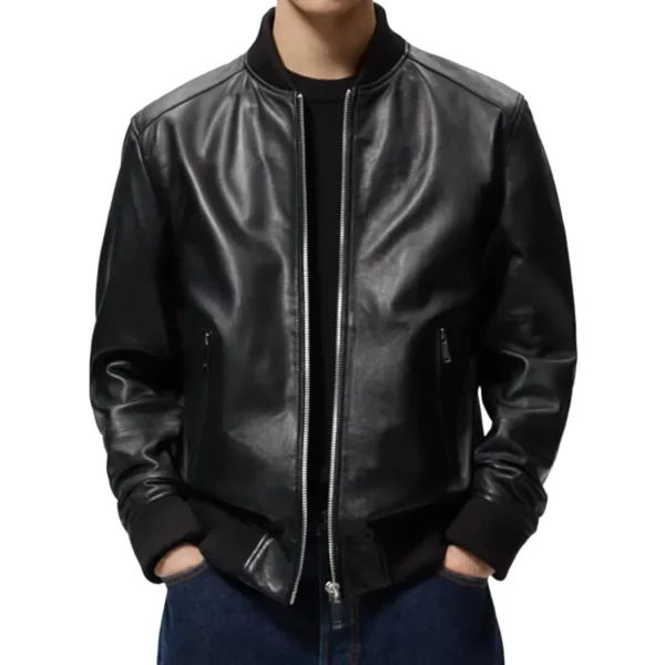 men-rib-collar-bomber-leather-jacket