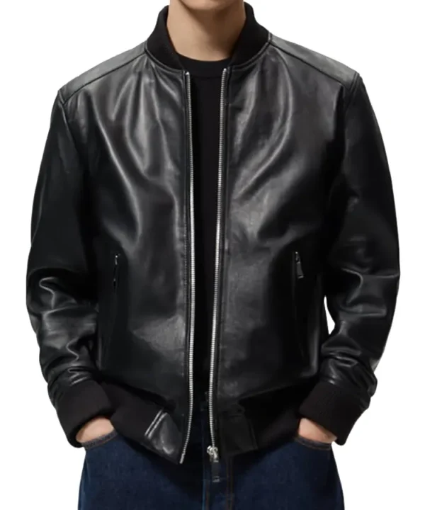 men-rib-collar-bomber-leather-jacket