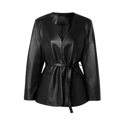 v-neck-black-leather-jacket